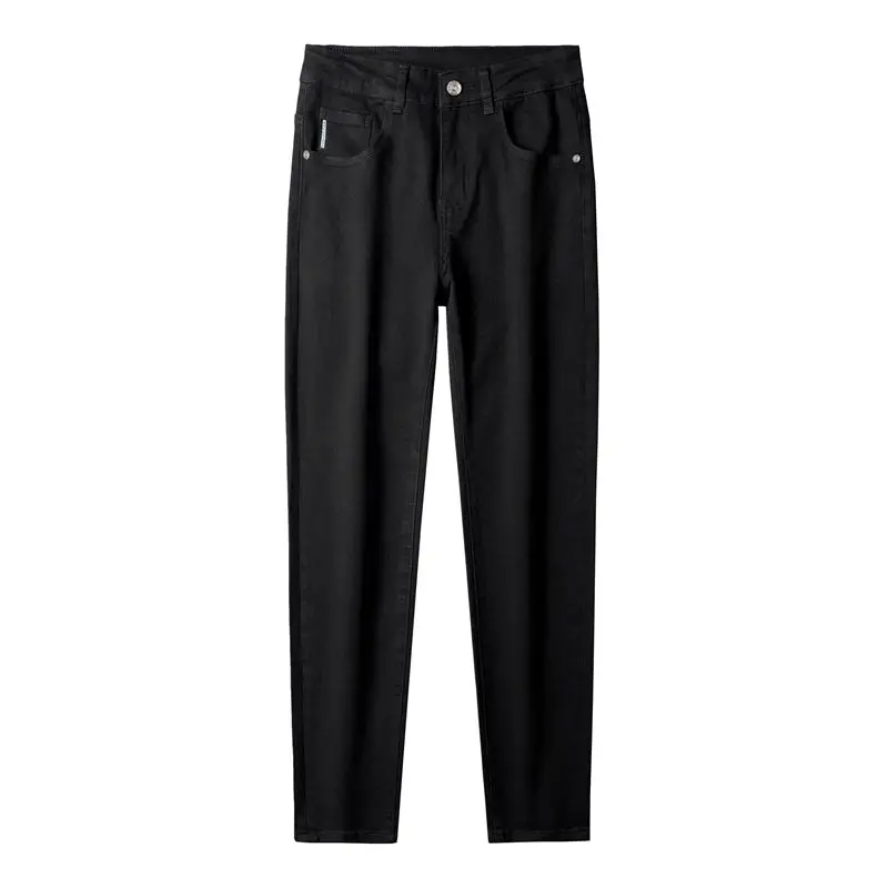 Simple Classic pure black jeans men's elastic soft slim-fitting small straight fashionable all-match office business casual pant 4