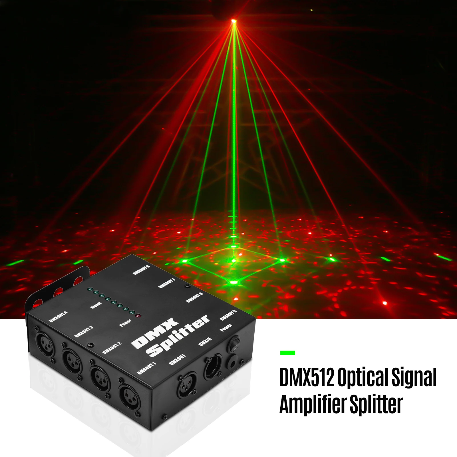 DMX512 Optical Signal Amplifier Spliter Distributor 1 Direct Input & Output 8 Independent Outputs for Light Controller Stage Con