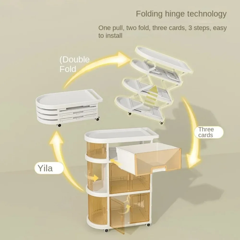 Folding Trolley Rack Children's Products Snack Toys Sundries Storage Rack Kitchen Living Room Mobile Multi-Layer Organizer Shelf