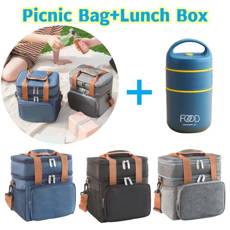 

Double Layer Insulated Lunch Bag High Capacity Picnic Bento Box Meal Pouch Food Thermal Cooler Delivery Bags for Women Men
