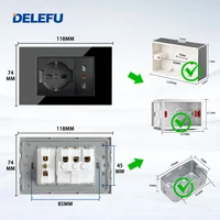 DELEFU Black Tempered Glass Italy USB TypeC Fast Charging Wall Socket Schuko Tuya Wifi Smart Switch Sat TV Tel Doorbell Chile - Image 2