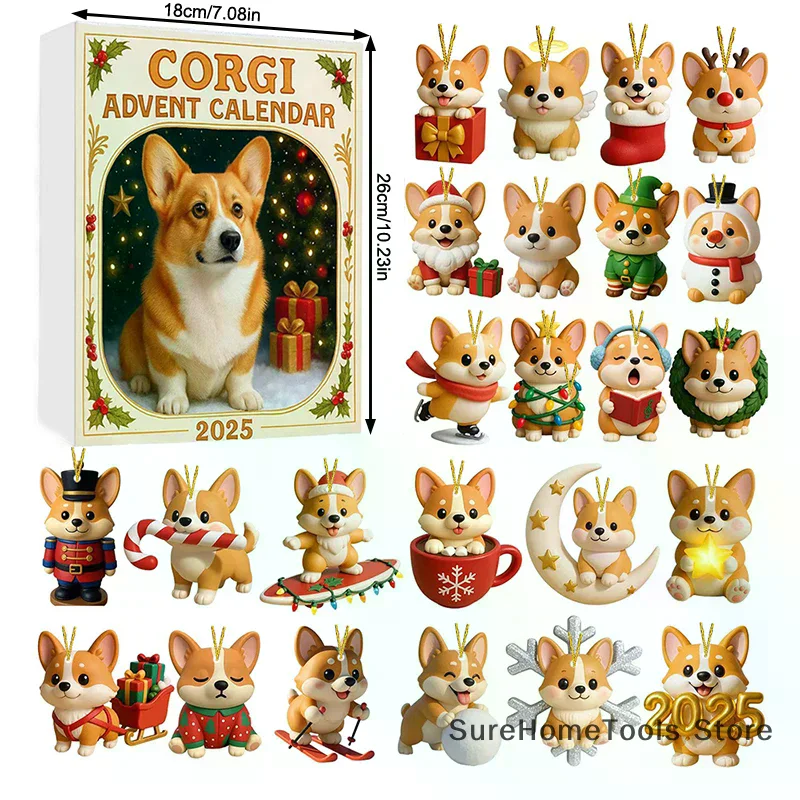 Coigi Advent Calendar 2025, 24 Days Countdown With Cute Corgi Mini Ornaments, Dog-Themed Christmas Decoration Set For Home Décor