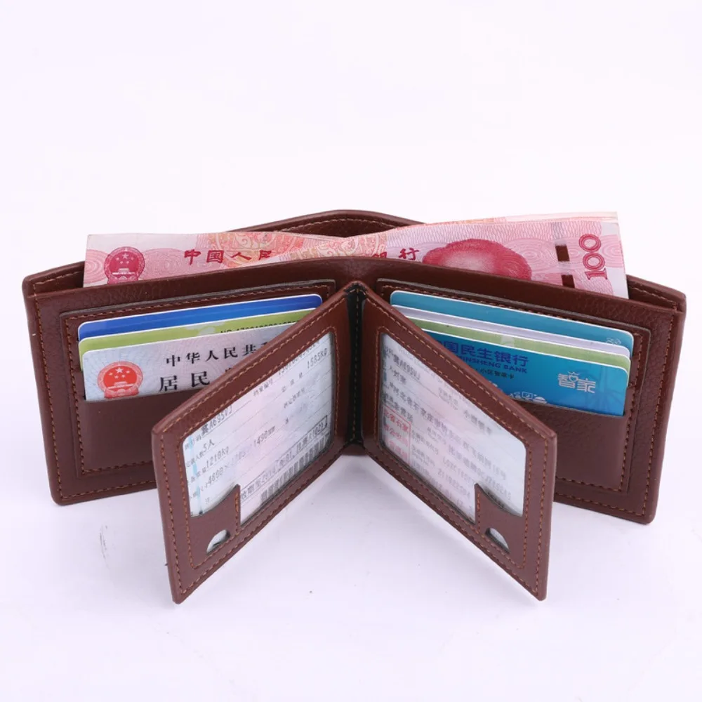 

Durable 2 Fold Wallets Casual Soft Silky Wear Resistant Anti-theft Cash Bag ID Badge Holder Lychee Pattern Pocket Purse Men