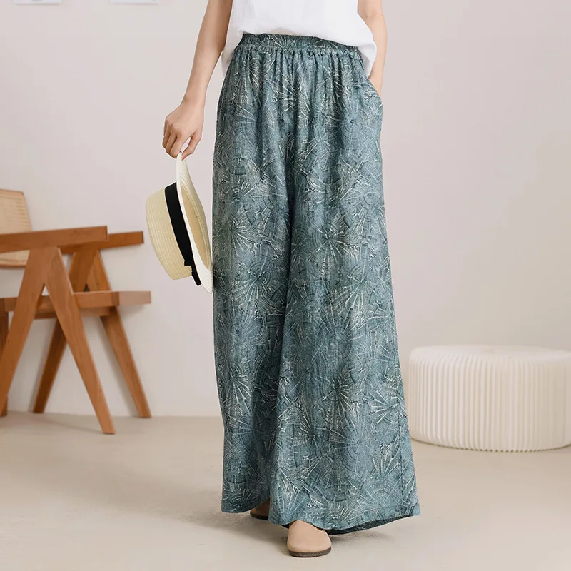 

Брюки женские хлопково-льняные с широкими штанинами, свободные штаны для йоги, бега, джоггеры с принтом, повседневные мешковатые спортивные штаны для фитнеса и тренировок, весна-лето