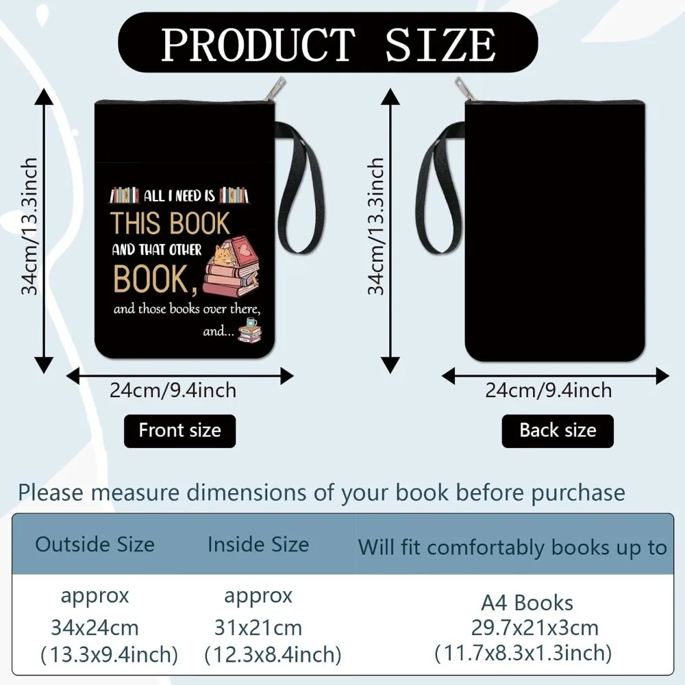 1pc Words Book Covers Black Book Protector Books Vintage Sleeve for Paperbacks Washable Fabric Cloth Cover with Zipper