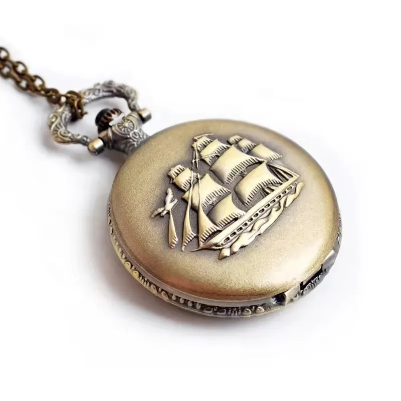 Pocket Watch Bronze Quartz Pocket Watch Necklace Clock Pendant Vintage Watch Chain Women Men Pendant