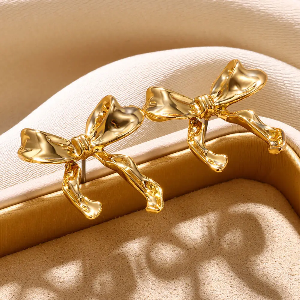 Gold Color Earrings For Women Bow Stud Nail Earring Fashion Cute Jewelry Piercing Ear Accessories Christmas Gift Aretes - Image 3