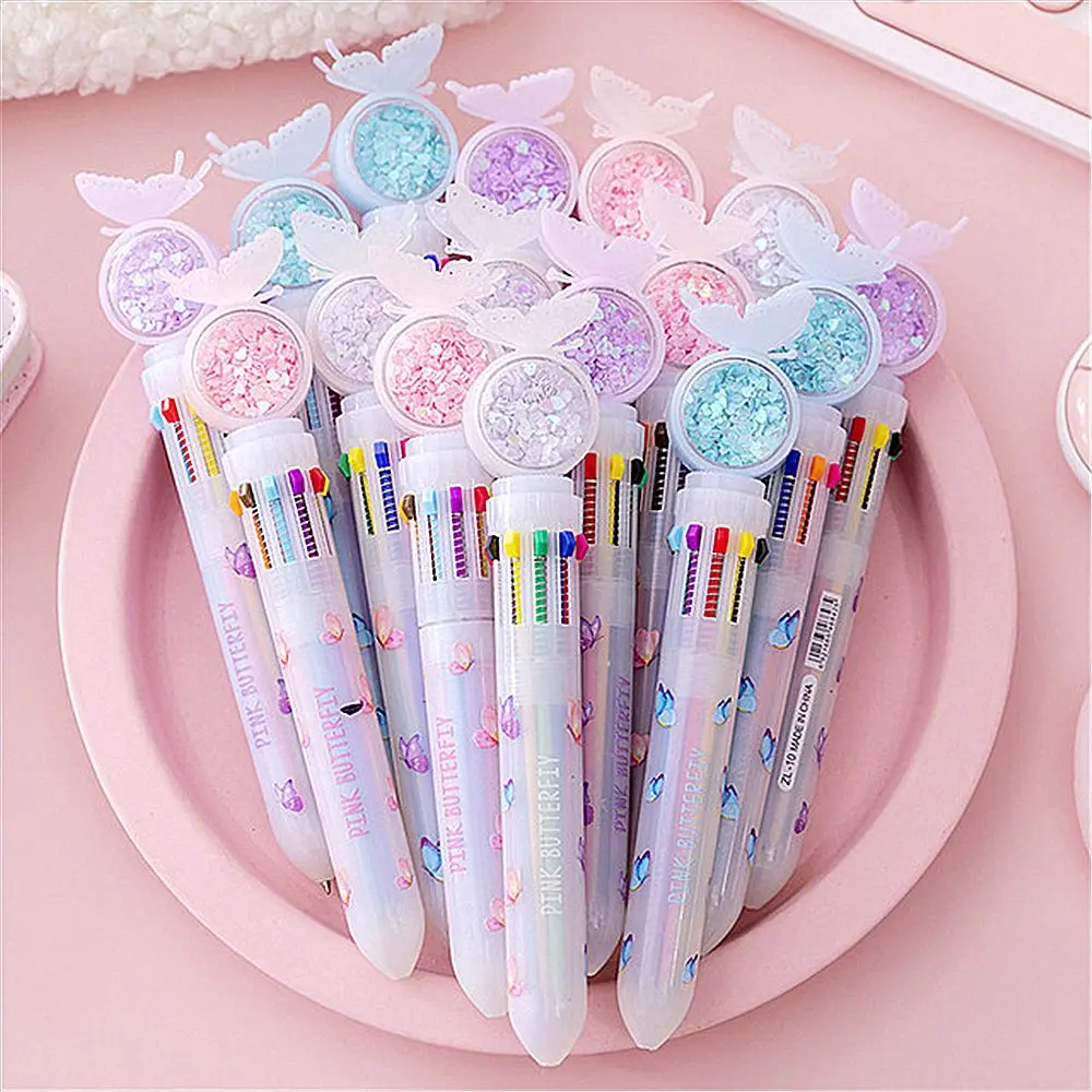 

1PC 10 Colors Ballpoint Pen Cartoon Butterfly Series Ballpoint Pen Quicksand Sequins Pens School Stationery Supply Grils Gifts