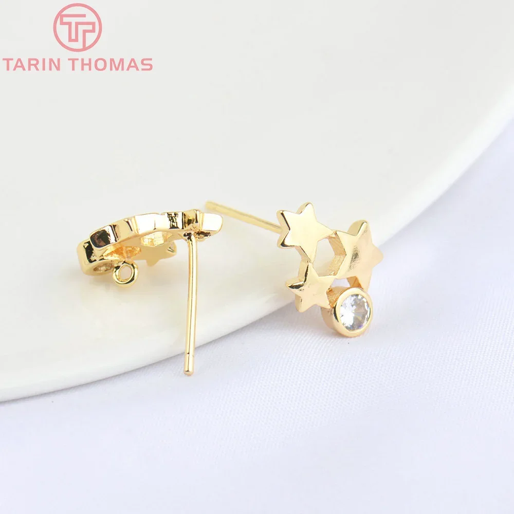 

(5043)6PCS 10x13MM 24K Gold Color Brass with Zircon Star Stud Earrings Earrings Diy Jewelry Findings Accessories Wholesale