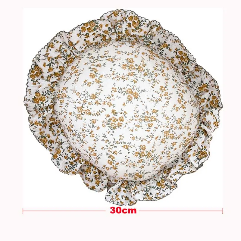 Korean Floral Cotton Round Baby Pillow With Ruffles Muslin Kids Cushion Baby Newborn Bedding Pillows Cushions Room 6