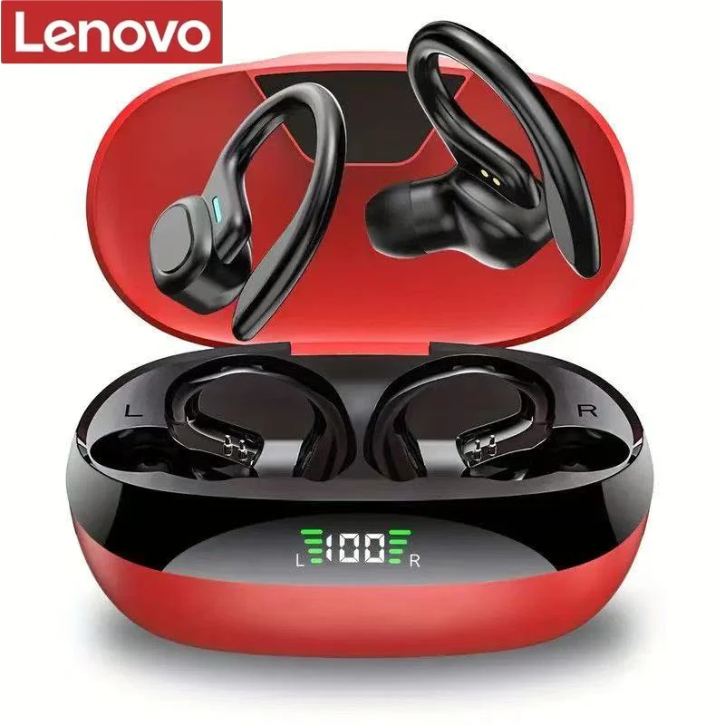 אוזניות אלחוטיות Lenovo Bluetooth 5.3 לספורט עם מיקרופון מבטל רעש 75H HiFi סטריאו מעל האוזן עם תצוגת LED