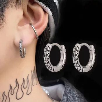 빈티지 Huggie Norse 바이킹 두꺼운 후프 귀걸이, 남성용 스테인레스 스틸 귀걸이, 원형 모양, 레트로 쥬얼리
