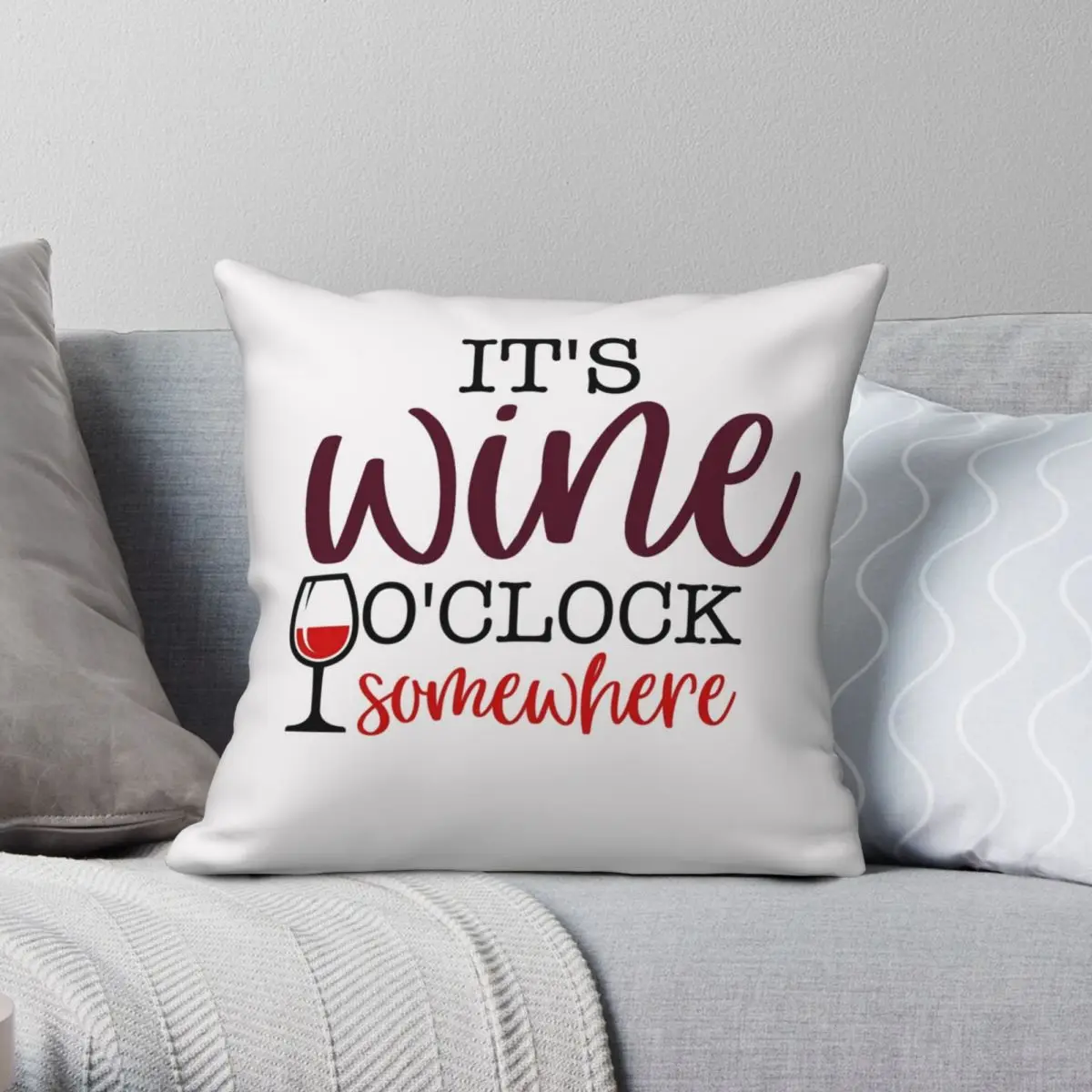 

Wine O'Clock Square Pillowcase Polyester Linen Velvet Pattern Zip Decor Throw Pillow Case Room Cushion Cover