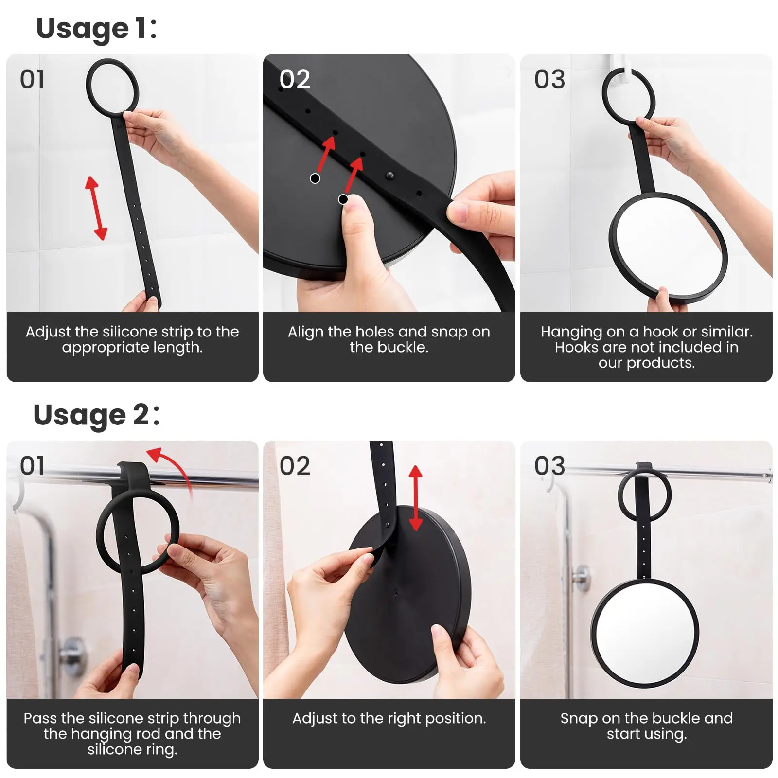 TAILI Shower Mirror Fogless for Shaving, Removable Anti Fog Wall Hanging Mirror for Travel Camping, Shower, Bathroom Mirror 5