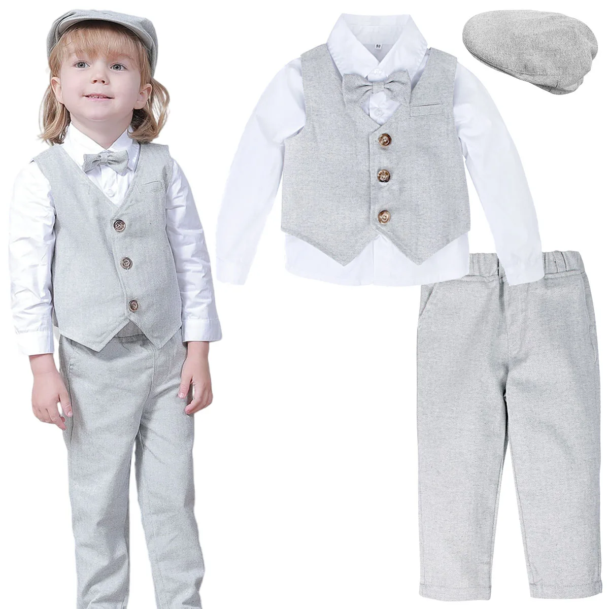 Vestito Bambino Elegante Con Gilet E Papillon - Per Battesimi E Matrimoni