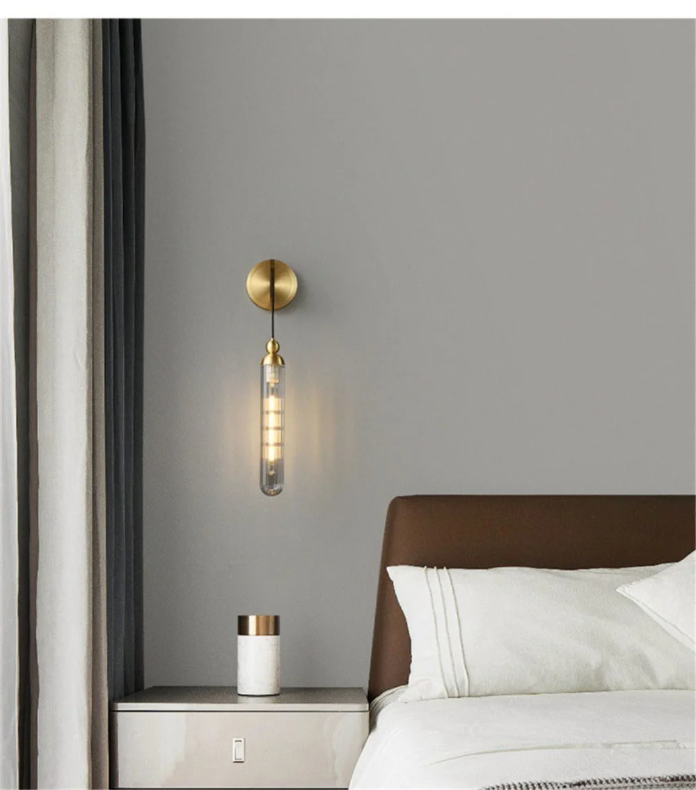 Description Picture 5 of itemModern Copper Glass Long Strip Led Wall Lamp Living Room Sofa Suspend Sconces Loft Decor Hotel Aisle Corridor Art Light Fixture