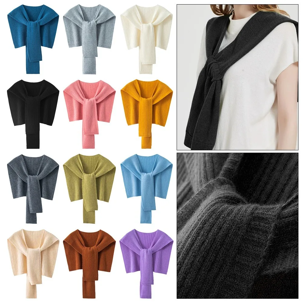 

Keep Warm Knitted Shawl Fashion Lace Tie Blouse Shoulders Fake Collar Solid Color Wool Shawl Unisex