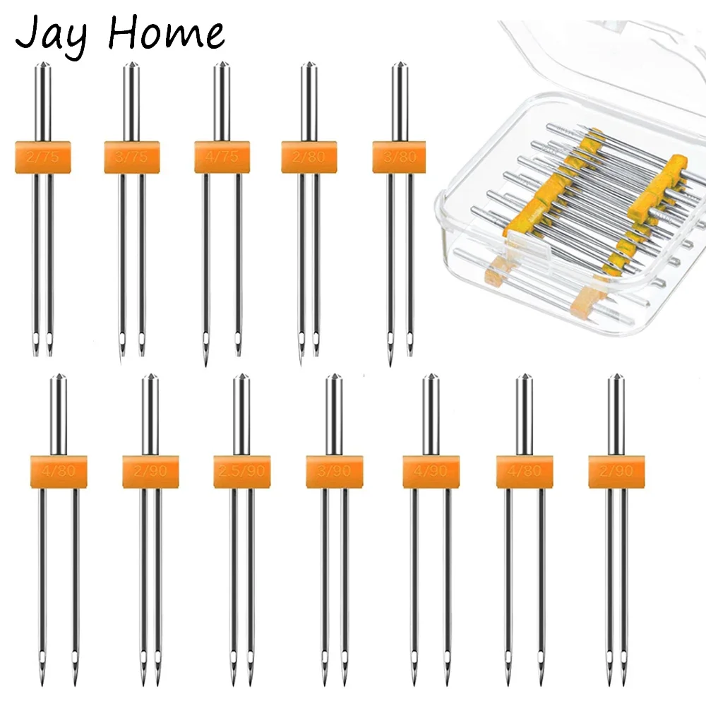 

10PCS Sewing Machine Twin Needles Double Twin Needles Pins Twin Stretch Needles with Plastic Box for Household Sewing Machine