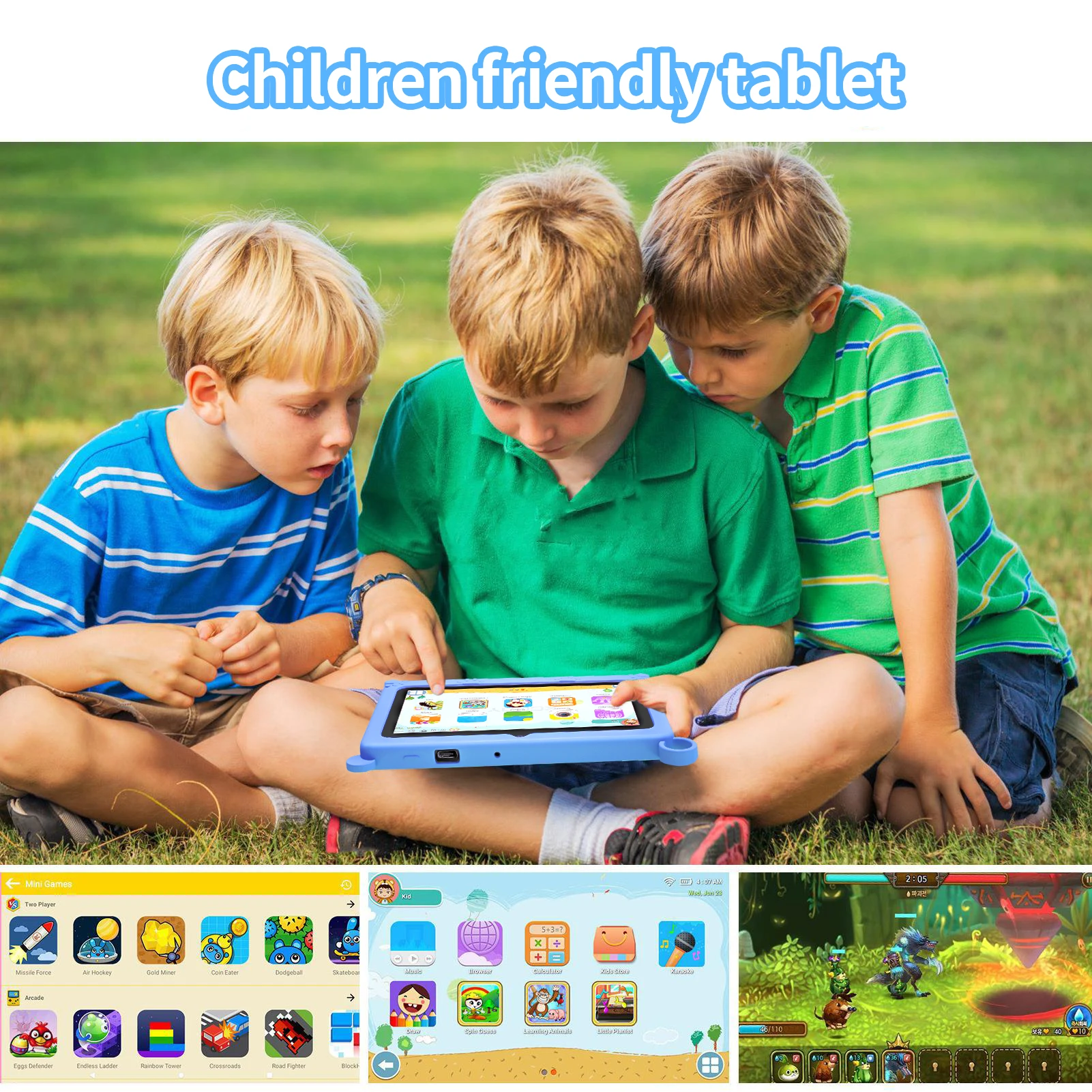 New 5G WIFI Children's Learning 7.0-inch Tablet 4GB RAM 64GB ROM Quad Core Mini Tablet with Leather Case Supports Games 4000mAh 5