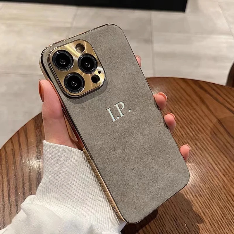 Personalisierte individuelle Namenshülle für iPhone 16 15 14 13 12 Pro Max Initialen Buchstaben Luxus Lammfellbeschichtung Lederhülle 11Pro – Detail 6