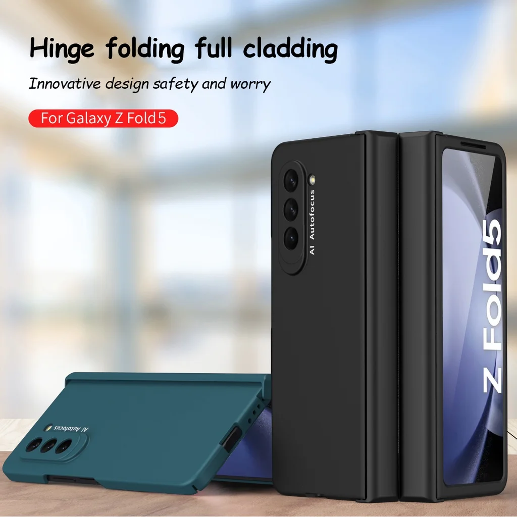 For Samsung Galaxy Z Fold5 Z Fold 4 3 2 5G Gradient Hinge Case Hard Plastic 360 Full Protection Cover with Tempered Glass