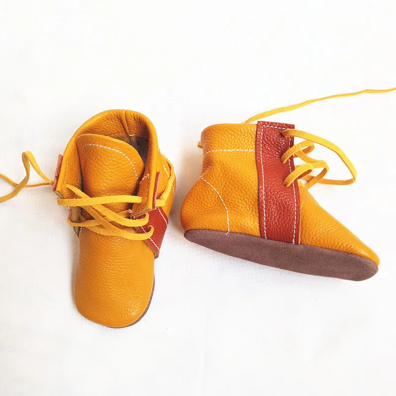 Spring Handmade Genuine Leather Baby Gils Boots Mixed Colors First Walkers Cowhide Lace-up Baby Moccasins Boy Shoes 6