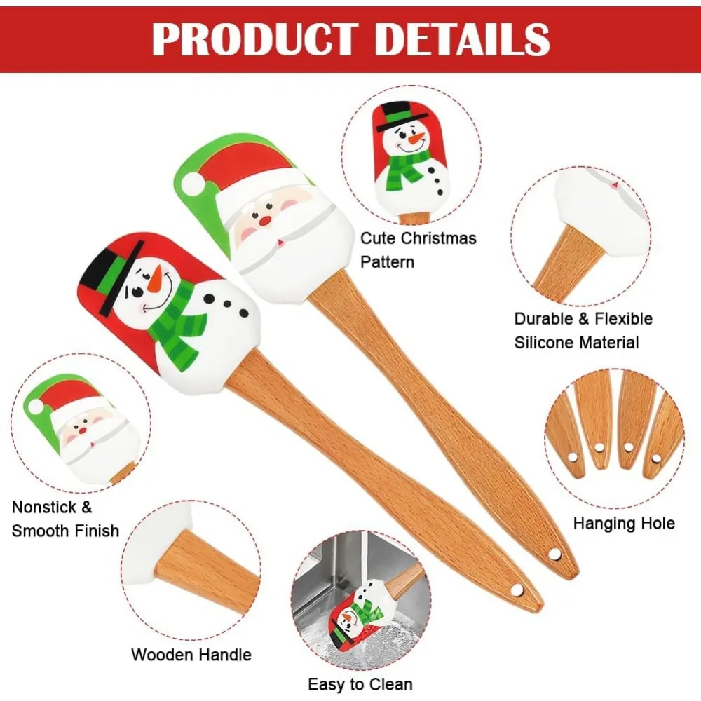 Silicone Spatula Christmas Cartoon Printing Santa Gingerbread Man Spatula Wooden Handle Baking Supplies Christmas Gifts