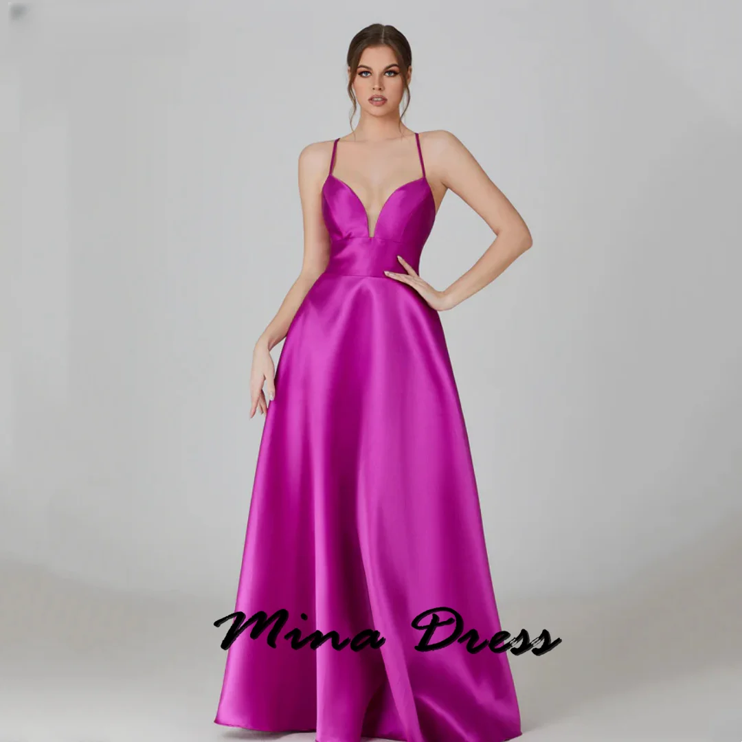 

Mina Collar Satin Evening Dress 2024 Minimalist Purple Ball Dress Women's Wedding Formal Occasion Dress