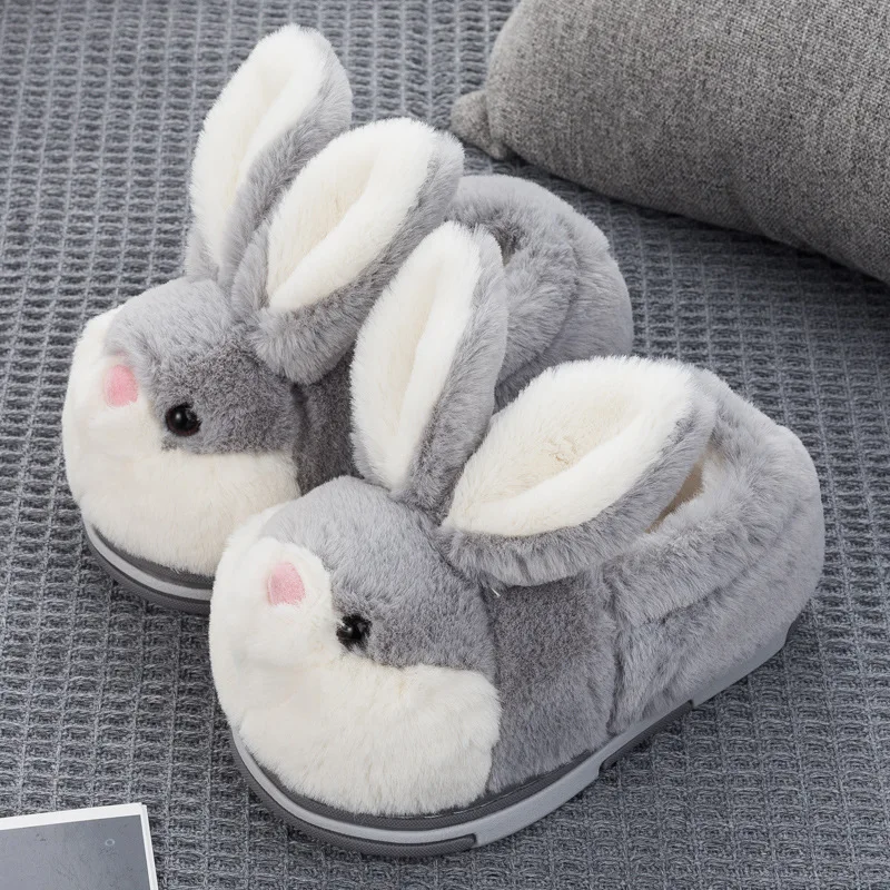 Kids Fur Slides 2023 New Autumn Winter Boys Indoor Anti-slip Child Shoes Cute Rabbit Cotton Home Slippers Baby Girls Slippers