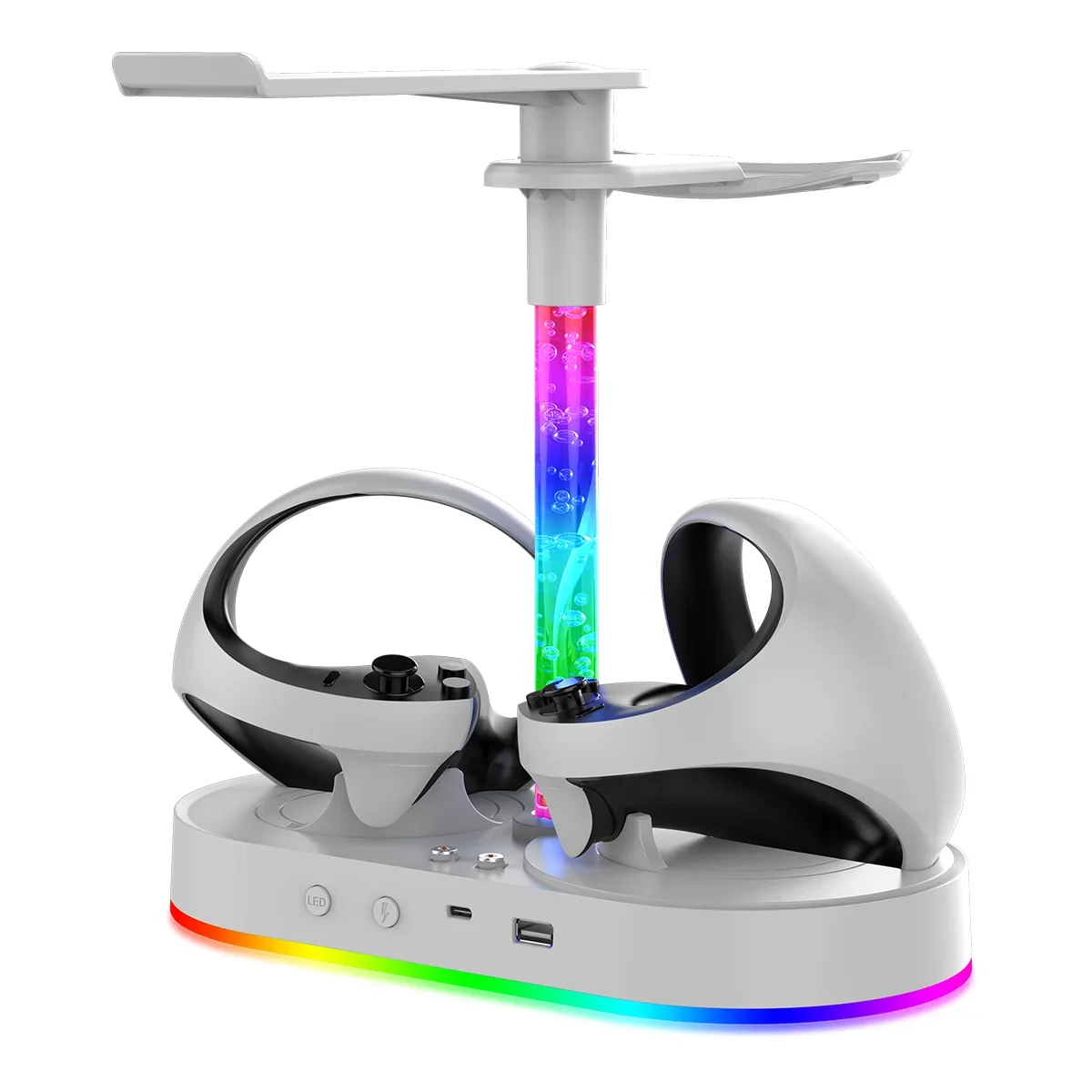 Multi-Functional Charging Station P5V001S for PS VR2 with Dual Controller Charger,RGB Light,4 Magnetic Adapters & Storage Rack