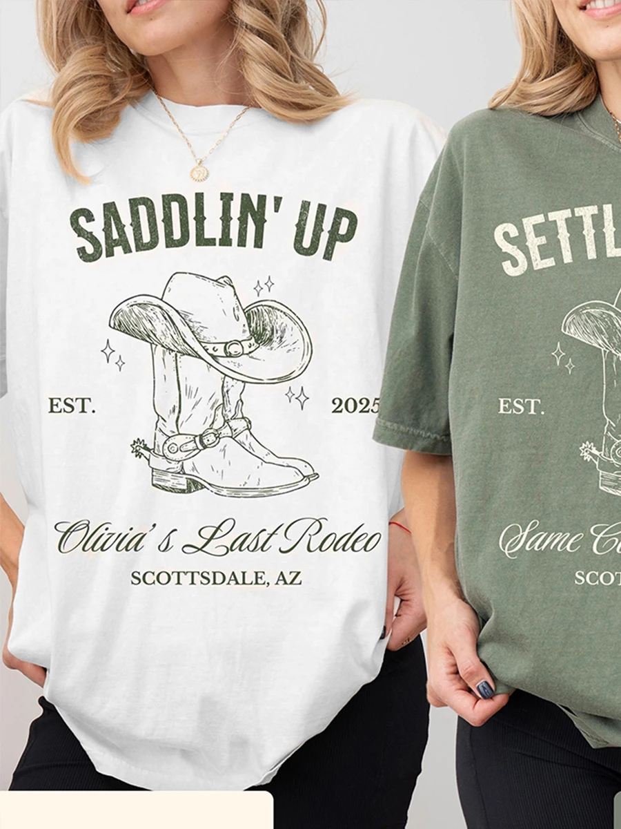 Benutzerdefinierte letzte Rodeo Bachelorette Shirts Same Cowboy Forever Unisex T-Shirt Lustige Komfort Shirts Baumwolle Y2K Top Täglich Trendy Streetwear – Detail 13