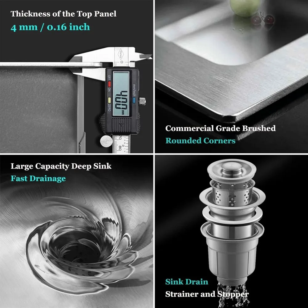 Kitchen sink, stainless steel kitchen sink with laundry board, faucet, easy to clean double bowl, 600mm/23.6in, Sink 4