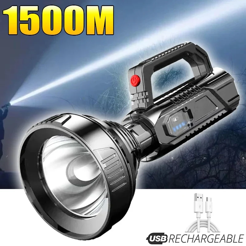 LED Flashlight High Power LED Flashlight USB Rechargeable Powerful Spotlight Searchlight Waterproof Fishing Lantern Torch Portable Camping Lamp