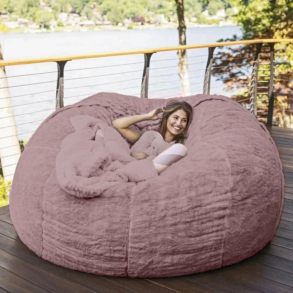 Dropshipping Big Round 7ft Bean Bag Chair Comfortable Soft Giant Fluffy  Faux BeanBag Lazy Sofa Bed Cover Recliner Pouf - AliExpress
