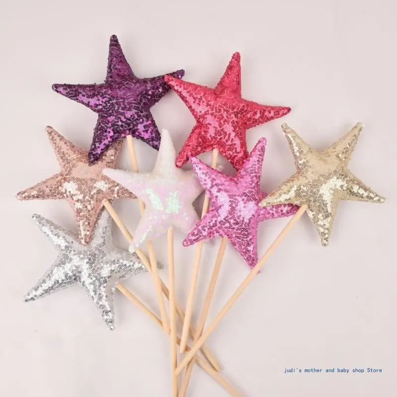 67JC Baby Girl Glitter Hairband Fairy Star Wand Set Photo Props for Showers Gif