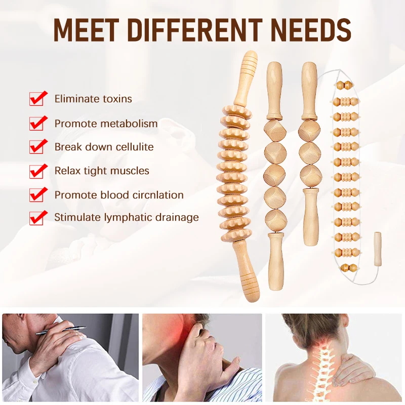 Wood Therapy Massage Roller Lymphatic Drainage Massage Tool for Full Body Pain Relief