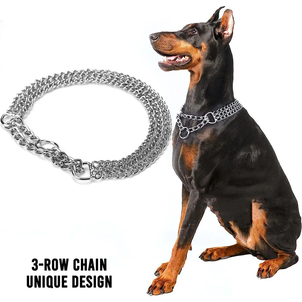 Dog Martingale Collar Metal Silver Chain Collar for Dog 3 Row Cuban