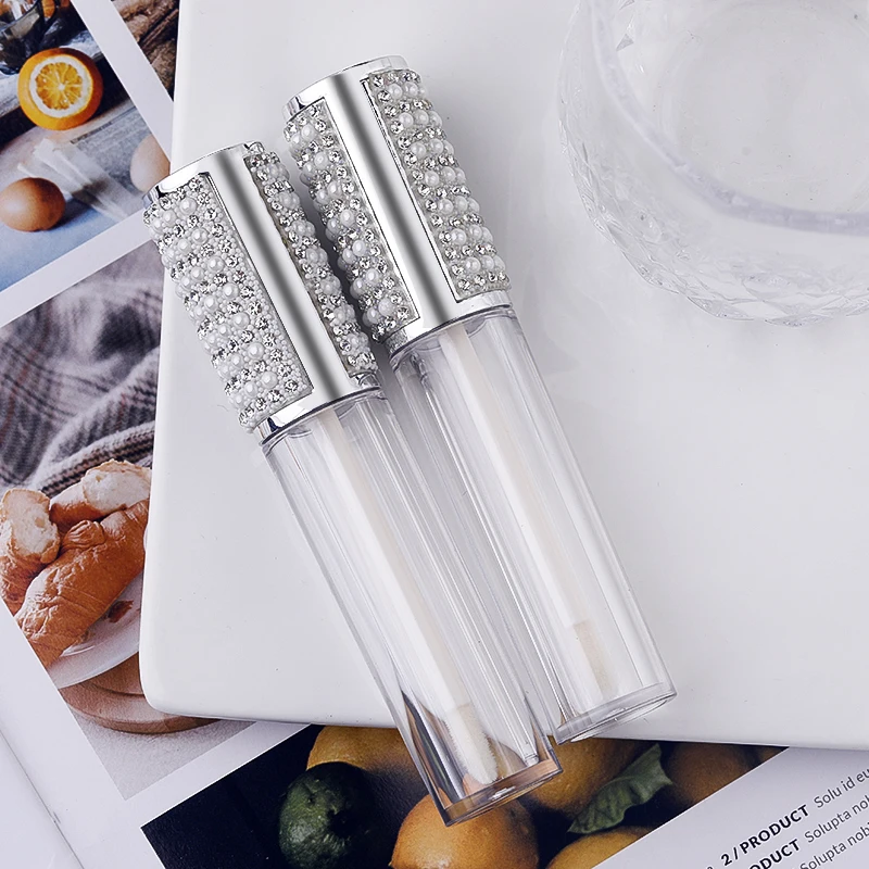 

Handwork Crystal Diamond Skin Pearl Lip Gloss Tube Lip Glaze Lip Honey Container Empty Bottle Silver Round Cosmetic Transparent
