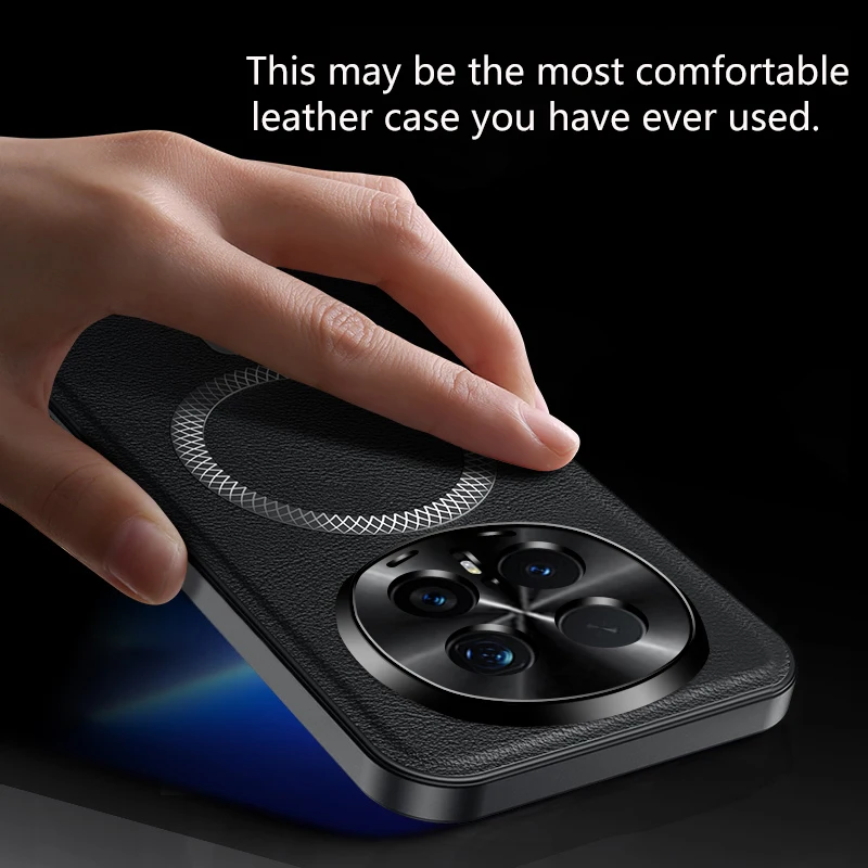 Luxury PU Leather Phone Case with Magsafe and Magnetic Ring Lens Protection - Shockproof Cover
