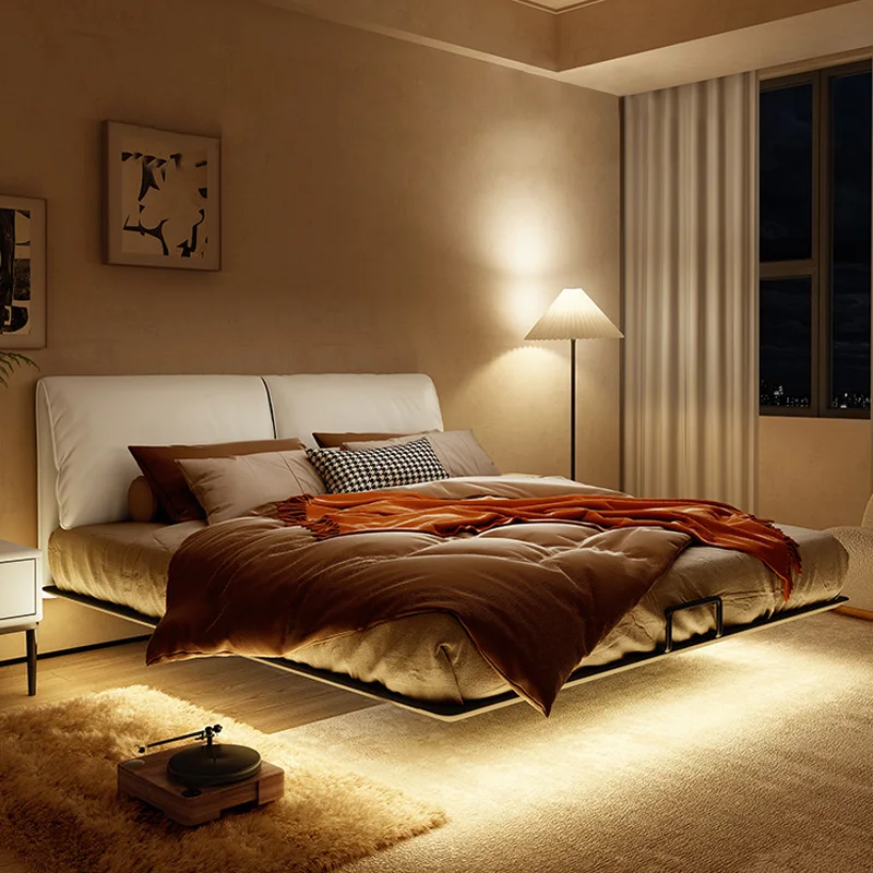 Italian Simple Suspension Bed Modern Simple Leather Bed Small Family Master Bedroom Double 1.5M/1.8M Soft Bag Wedding
