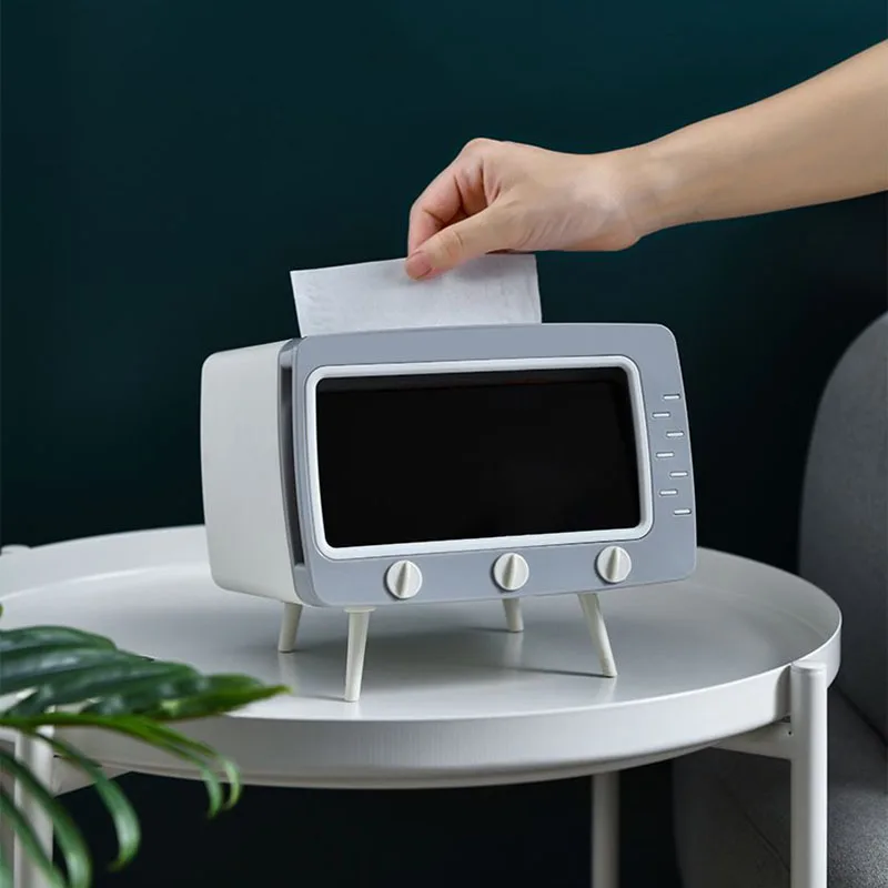 TV Tissue Box Tissue Dispenser Tissue Box Keep Tissues Handy While Watching Mobile Phone Holder Drawer Multi-functional Storage