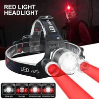 Led Headlamp Red/Green/White/Purple Light USB Rechargeable Powerful Headlight Camping Search Flashlight 90° Adjustable Head Lamp