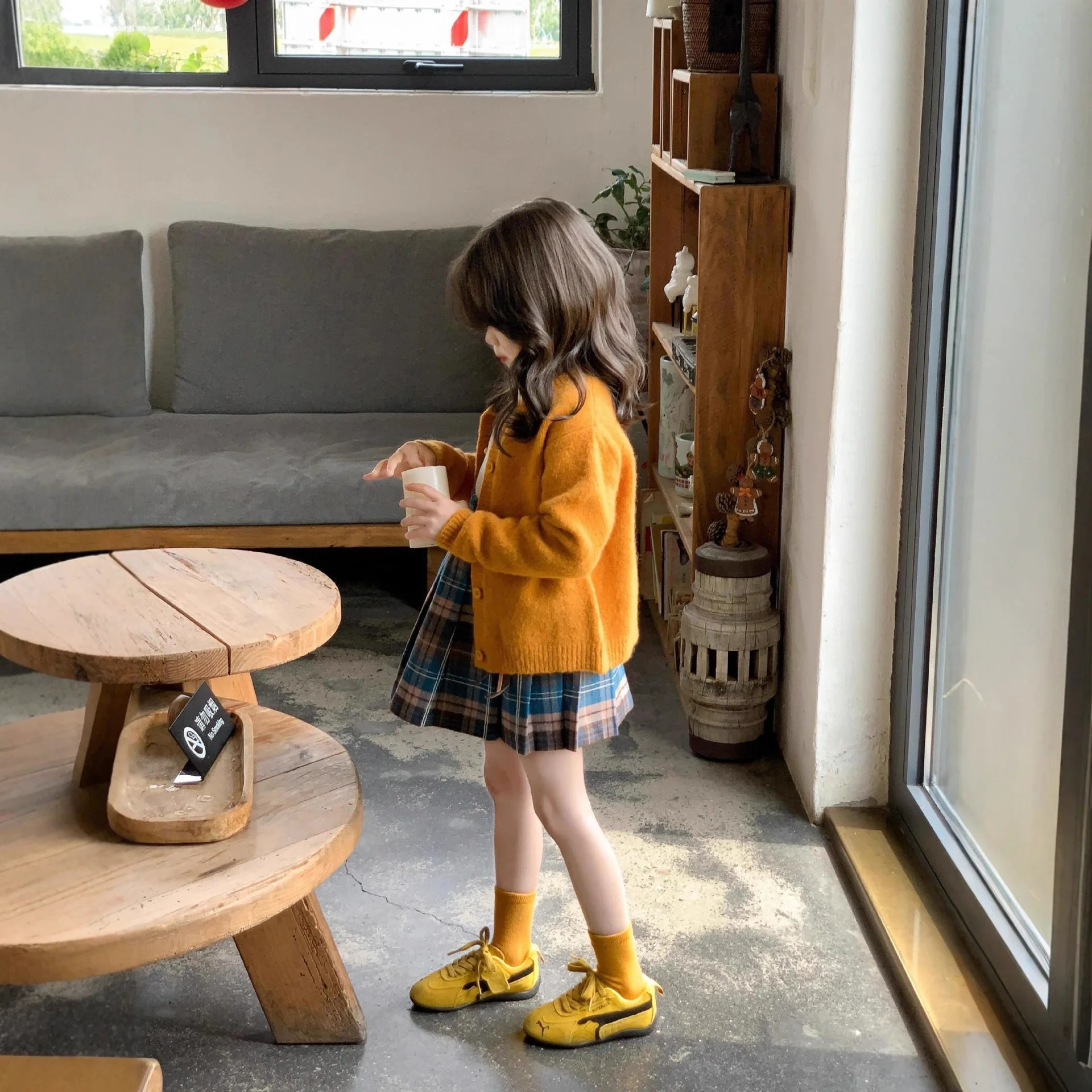 한국판 아동복 여아 스웨터 가디건 2025년 가을 신상 달콤한 오렌지 니트 스웨터 아동 코트