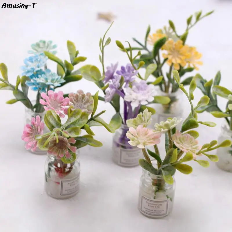 

Dollhouse Mini Hydroponic Potted Plants Dollhouse Miniature Potted Plants w/Vase Sumaltion Tree Flower for OB11 BJD Doll