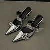 Punk Goth Metal Buckle High Heels Women's Sandals Summer  Pointed Toe Silver Party Shoes Fashion Womens Pumps Shoes Tacones 1