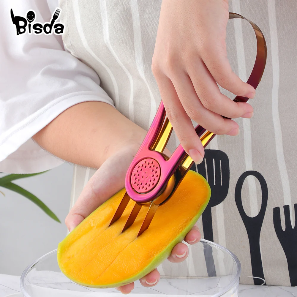 1Pc Stainless Steel Mango Splitters Fruit Peeling Separator Papaya Seed Removal Tool Kitchen Gadgets Fruit Slicer Cubes Cutter