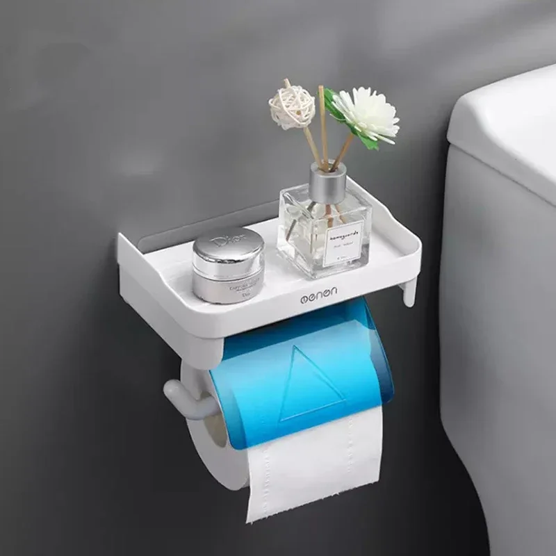 Tissue Holder Tissue Organizer Wall-mounted Waterproof Multifunction Without Drill Top Sundries Storage Bathroom Accessories Toilet Shelf