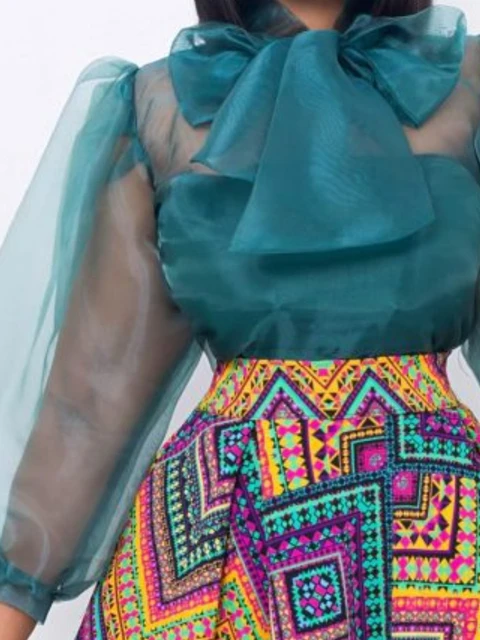 Preye Transparent Long Sleeve Top and A Line Printed Skirt - Image 5