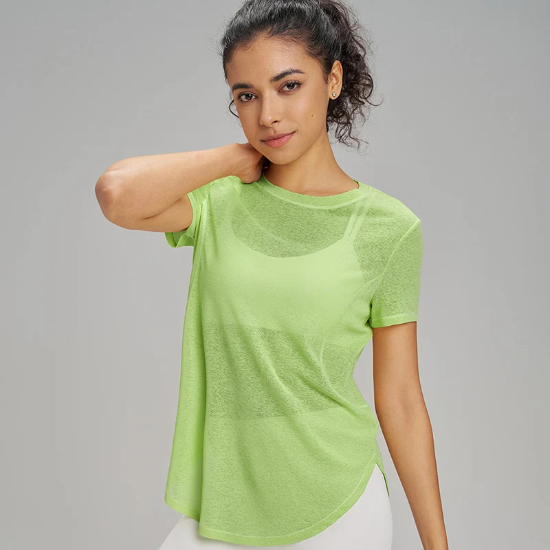 Summer hollow back loose yoga short sleeve fitness leisure sports short sleeve mesh breathable yoga clothing women