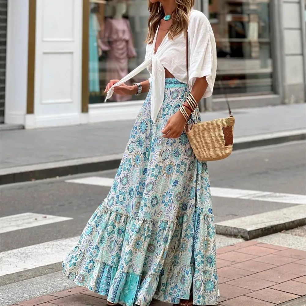 Boho Leuke Lange Rokken Dames Maxi-rok Elastisch Trekkoord Hoge